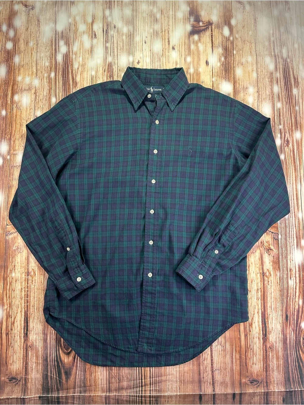 Vintage Ralph Lauren YARMOUTH Navy Plaid Oxford Shirt Size (15-1/2 ) 34/35